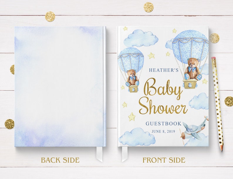 Hot Air Balloon Baby Shower Guest Book Blue and Gold Baby Boy Etsy