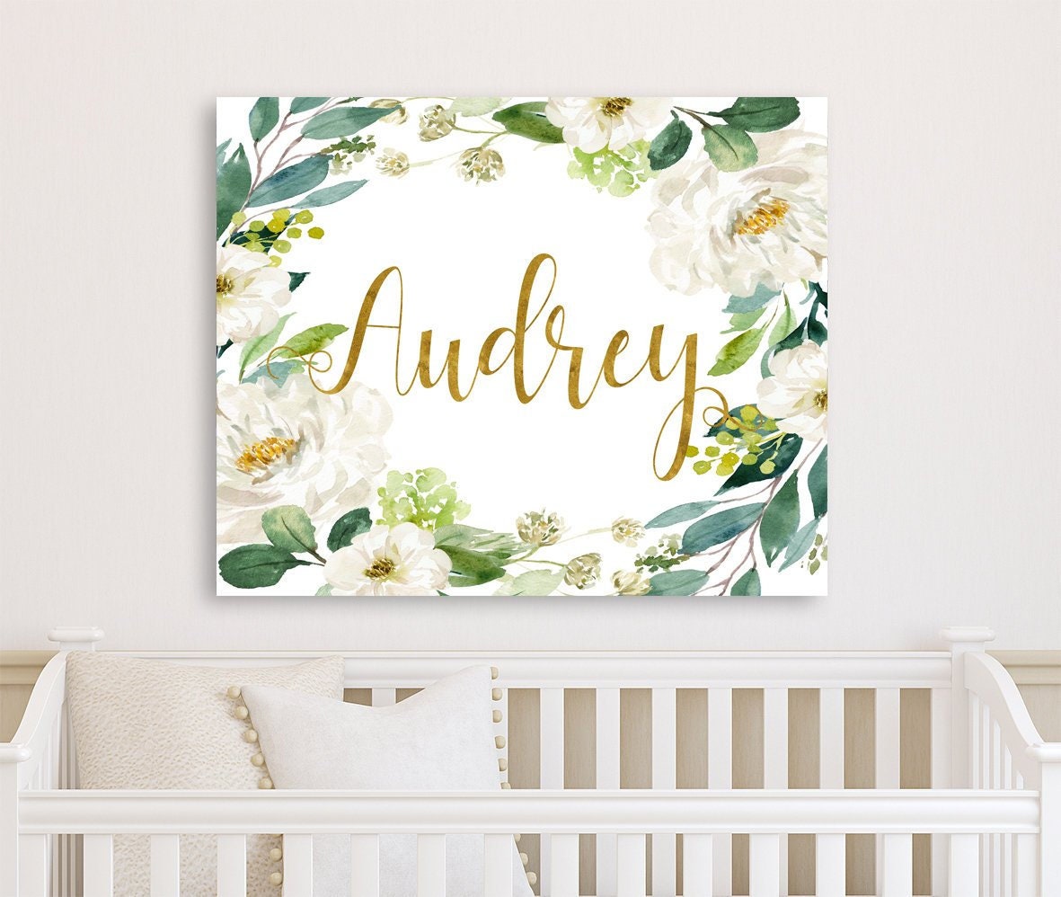 Floral Nursery Wall Art Canvas Greenery Baby Girl Floral Etsy