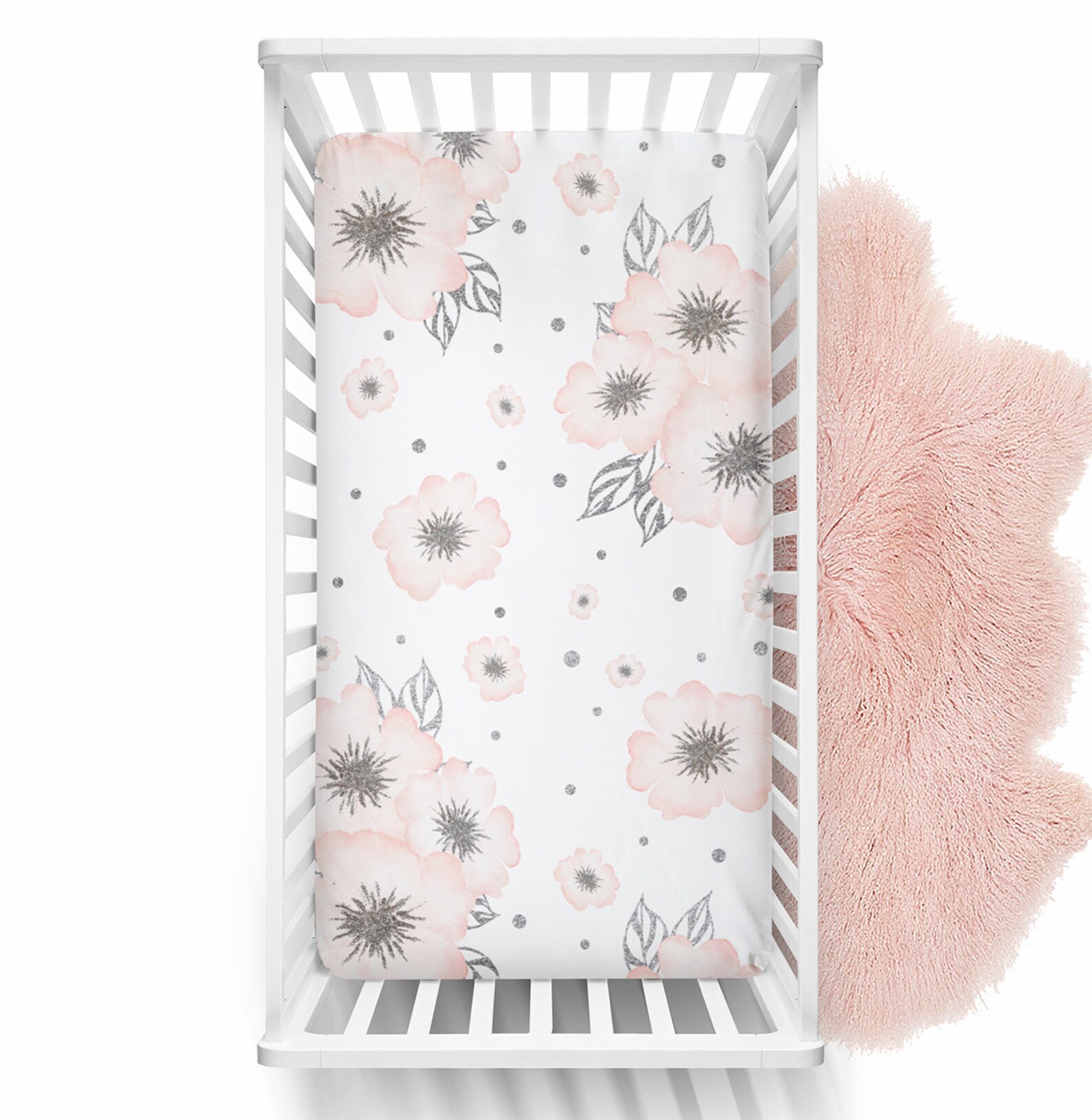 Blush Silver Floral Changing Pad Cover Baby Shower Gift Pink Etsy