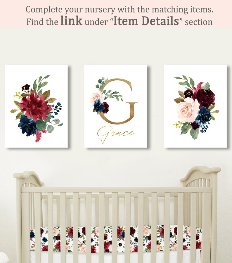 Burgundy and Navy Floral Changing Pad Cover Baby Girl Etsy