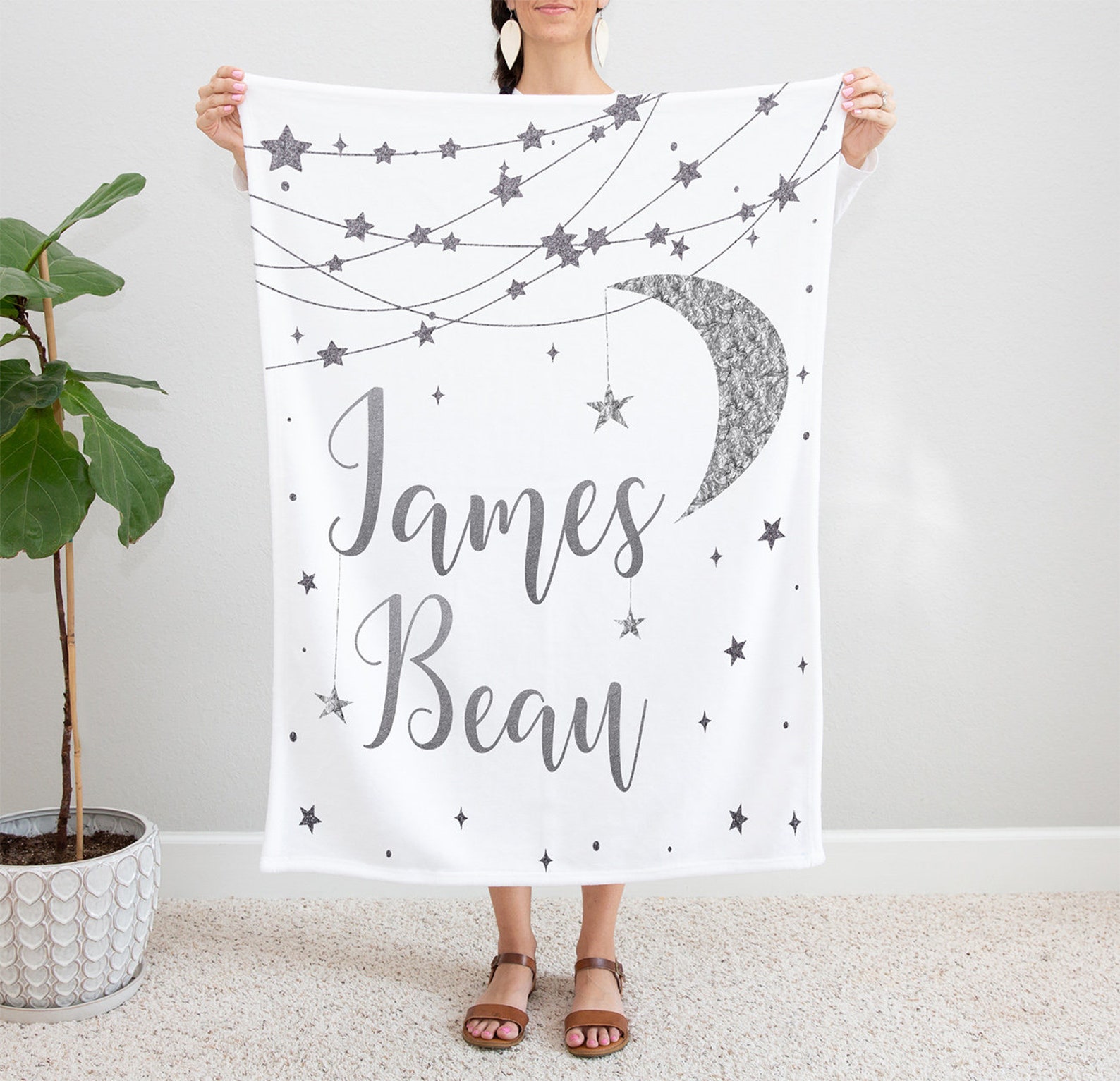 Moon and Stars Personalized Blanket Twinkle Twinkle White and Etsy