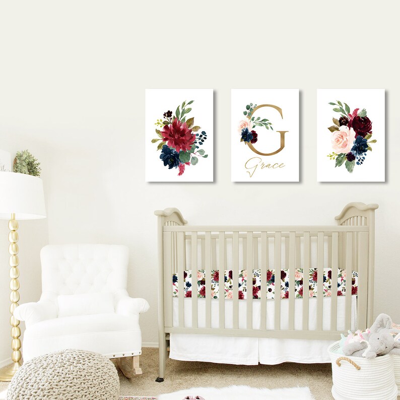 Burgundy and Navy Nursery Wall Decor Baby Girl Name Sign Etsy