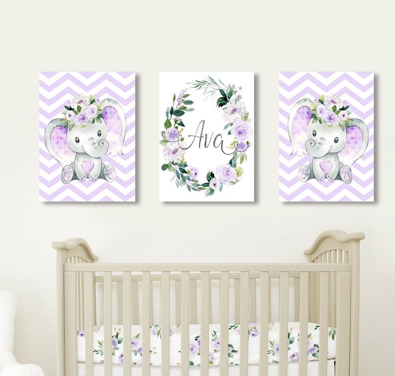 Elephant Baby Girl Nursery Decor Elephant Wall Art Canvases Etsy