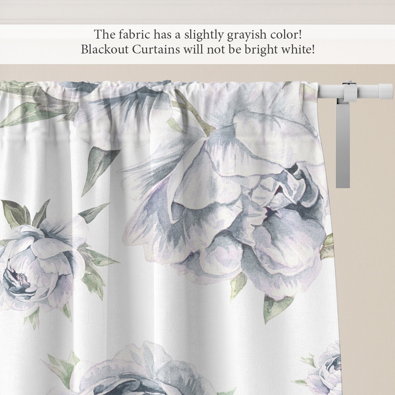 Dusty Blue Peony Nursery Window Curtains Floral Blackout Etsy