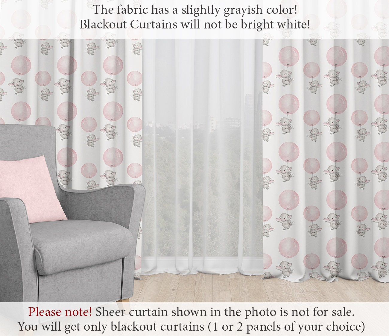 Nursery Window Curtains Elephant and Pink Balloons Elephant Etsy