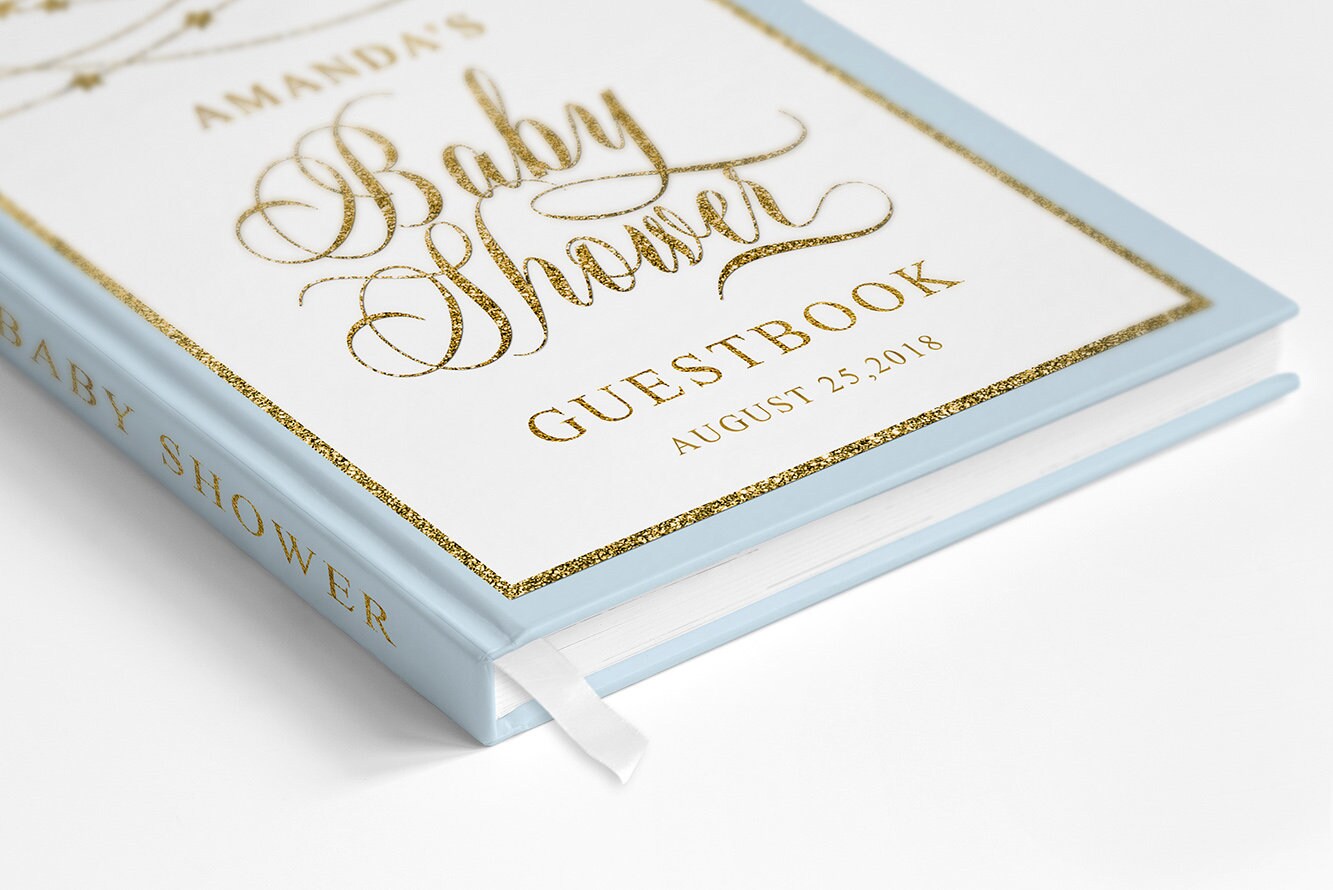 Twinkle Little Star Baby Shower Guest Book Blue and Gold Baby Etsy