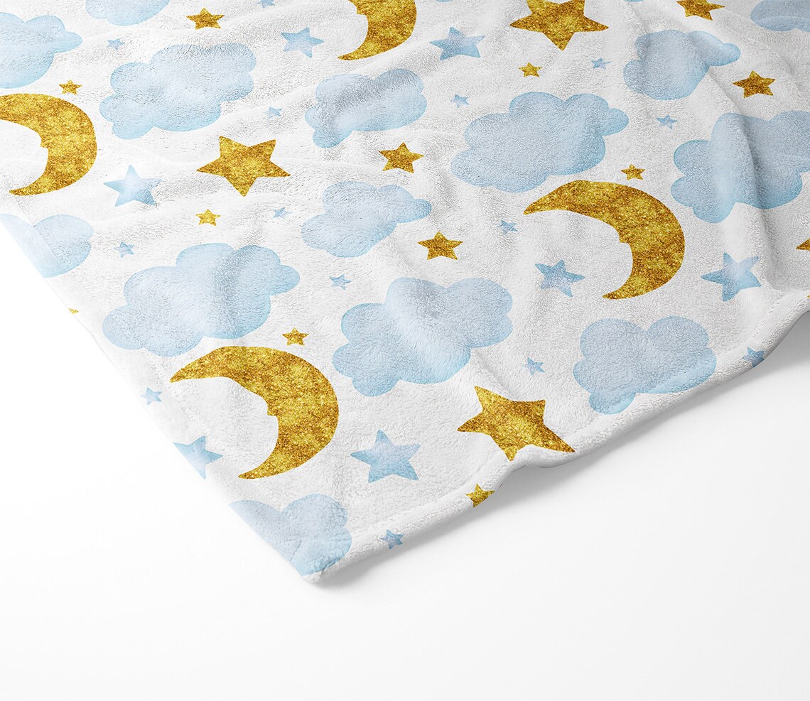 Moon and Stars Window Curtains Baby Blue and Gold Moon and Etsy