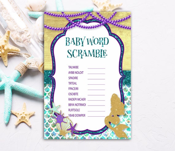 Mermaid Baby Word Scramble Game Mermaid Baby shower games | Etsy