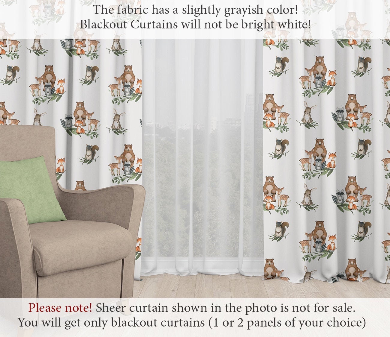 Woodland Animals Nursery Window Curtains Nursery Blackout Etsy