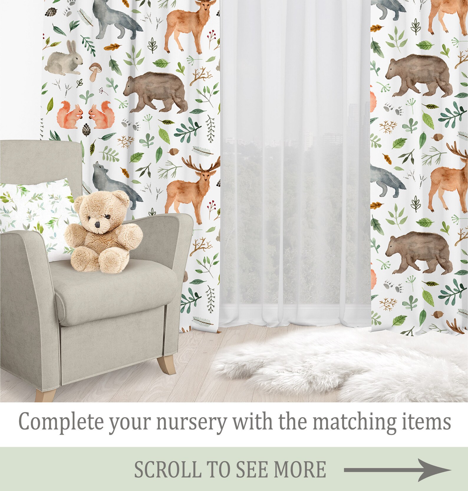 Woodland Animals Nursery Window Curtains Nursery Blackout Etsy