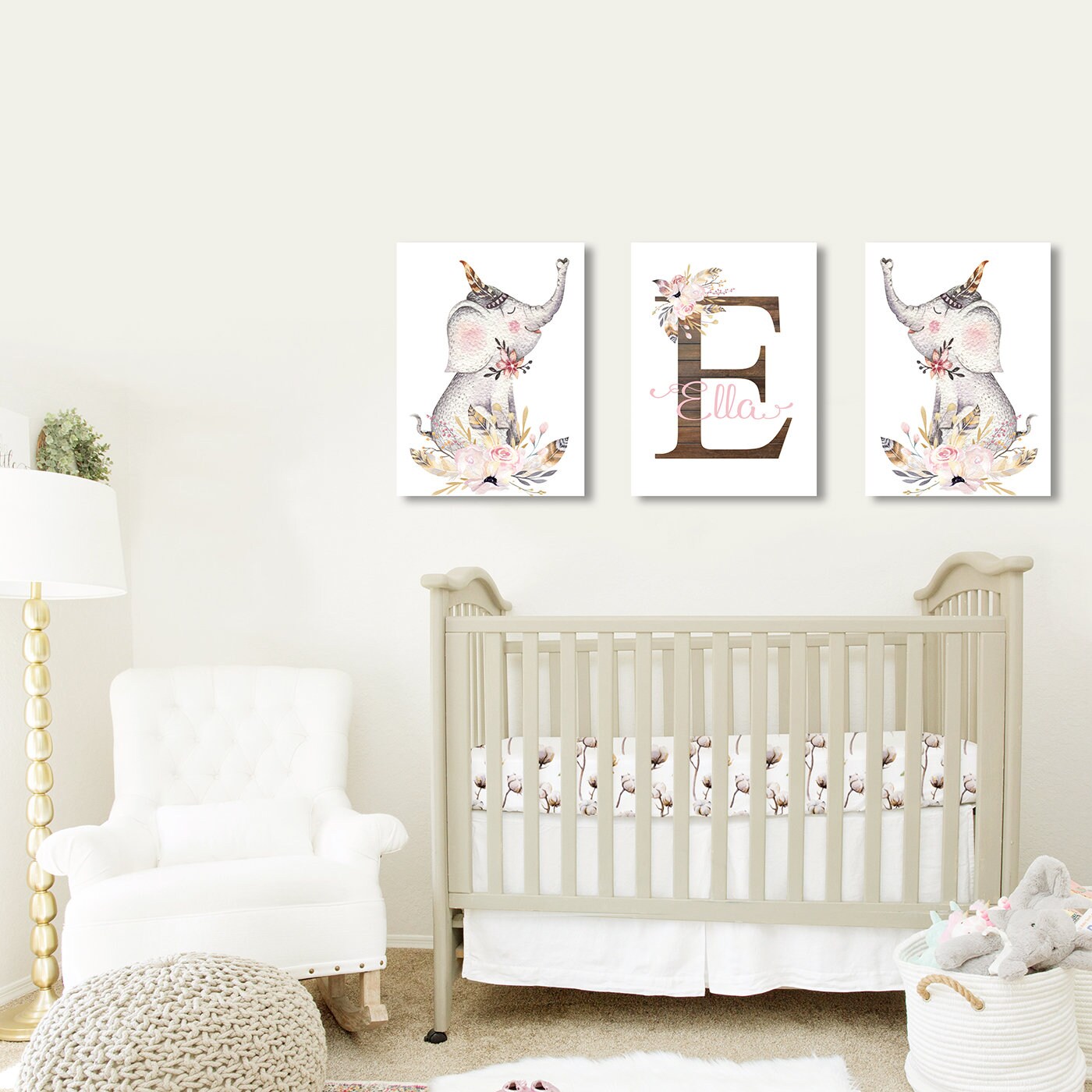 Boho Elephant Nursery Decor Elephant Wall Art Canvases Etsy