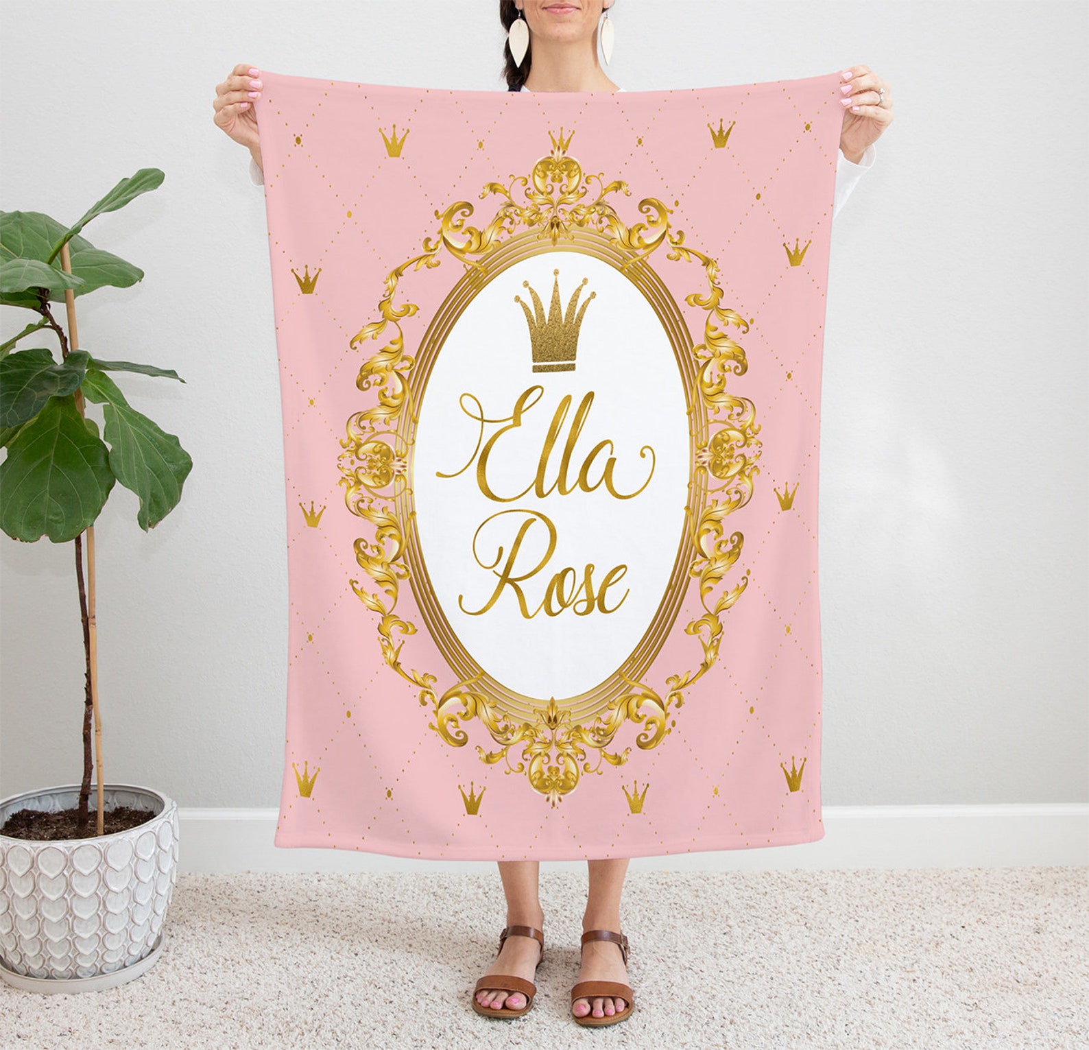 Personalized Blanket Royal Princess Pink and Gold Name Etsy