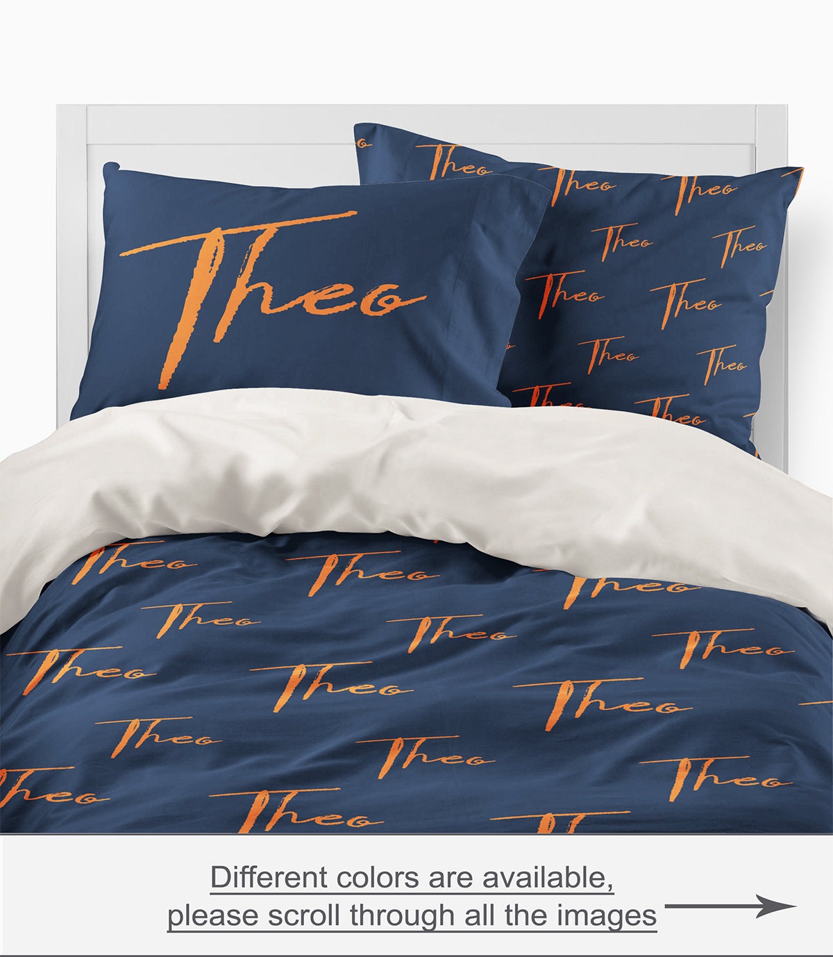 Navy and Orange Personalized Bedding Set for a Boy Duvet Etsy