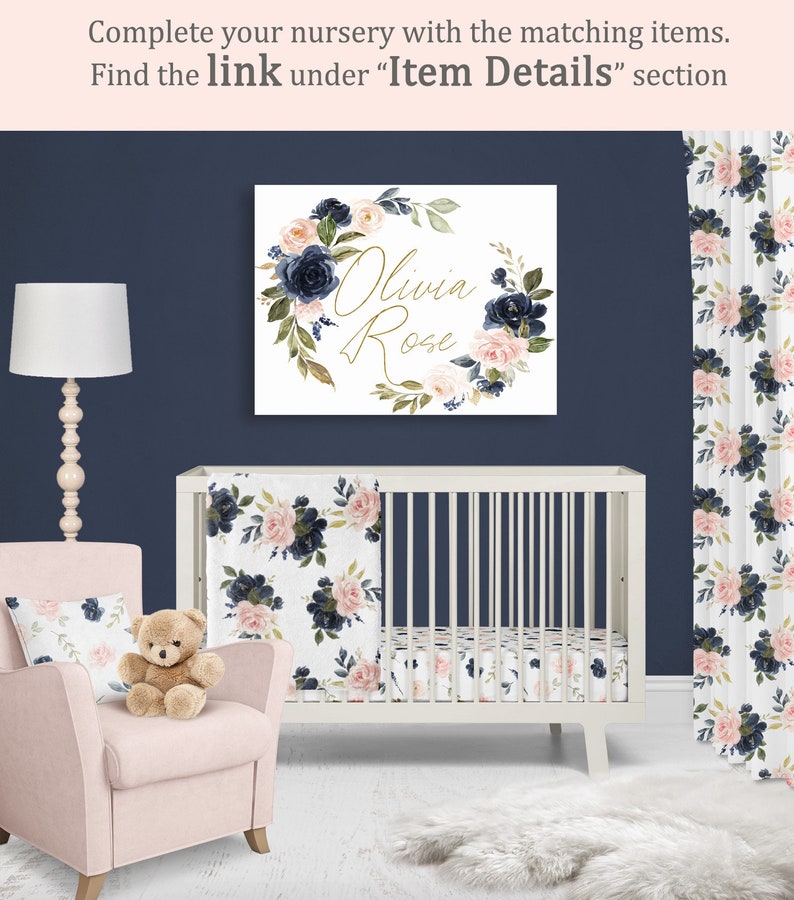 Navy and Blush Nursery Window Curtains Nursery Blackout Etsy