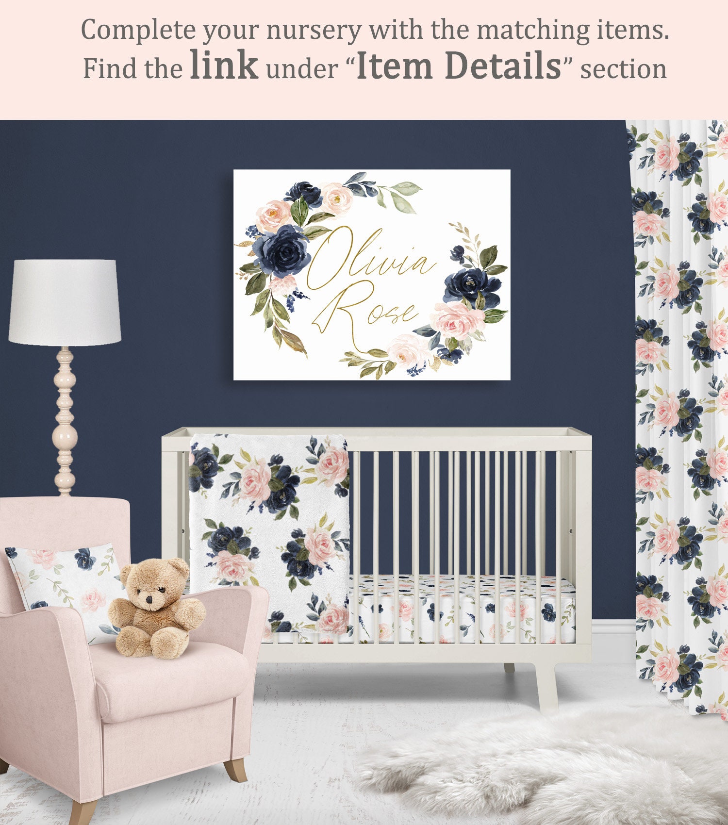 Navy and Blush Nursery Window Curtains Nursery Blackout Etsy