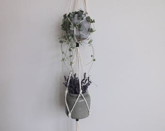2 Tier Plant Hanger / Modern Macramé / Monochrome / Black and White / Minimal