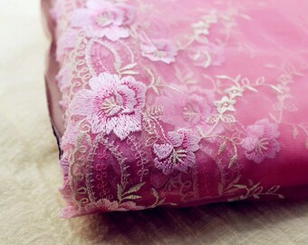 5 yard 17cm 6.69 wide pink tulle mesh gauze fabric embroidered tapes lace trim ribbon B4R1394L0616P