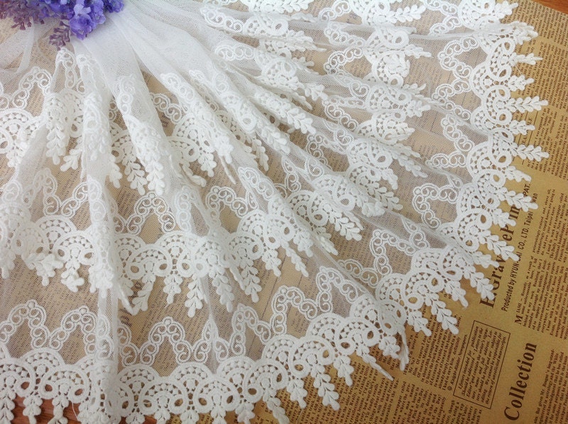 2 Cour 34cm 13,38" Ivoire large maille gaze tulle broderie rubans dentelle ruban 3uu5 navire gratuit 2 Cour Ivoire 34cm 13,38
