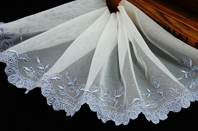 5 yard 15cm 5,9" large Gris Ivoire mesh navire gratuit de broderie rubans dentelle ruban garniture L22K624 5 yard 15cm 5,9