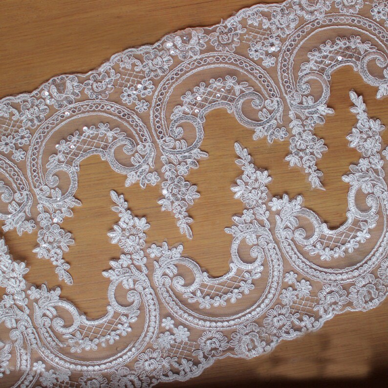 5 yard 24cm 9.44 wide ivoryredwhite sequins bridal wedding mesh embroidery lace trim ribbon L30K43 free ship
