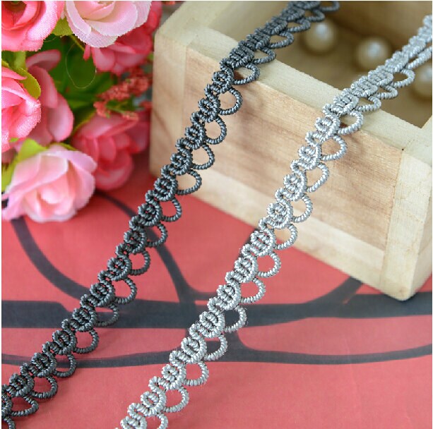 10 yard 1cm 0,39" large foncé gris/light gris dentelle festonnée ruban L22K456 navire gratuit 10 yard 1cm 0,39