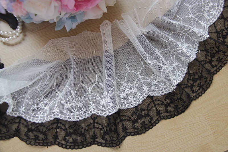 10 yard 11cm 4,33" large Ivoire/noir rose tissu maille gaze broderie rubans dentelle ruban 9y9u5 navire gratuit 10 yard 11cm 4,33