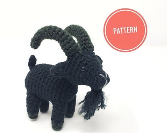 Gothic Goat Pattern- black goat amigurumi pattern, crochet goat, Black Phillip (DIGITAL PATTERN ONLY)