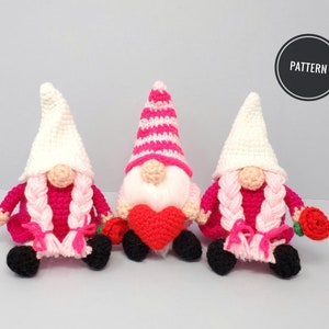 Valentine's Day Gnomes Pattern Set- Crochet Girl Gnome with rose and boy gnome with heart, Valentine's Day Amigurumi( DIGITAL PATTERN ONLY)