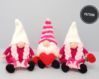 Valentine's Day Gnomes Pattern Set- Crochet Girl Gnome with rose and boy gnome with heart, Valentine's Day Amigurumi( DIGITAL PATTERN ONLY)