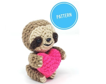 Valentine the Sloth Pattern- sloth amigurumi pattern,  cute crochet sloth with heart (DIGITAL PATTERN ONLY)