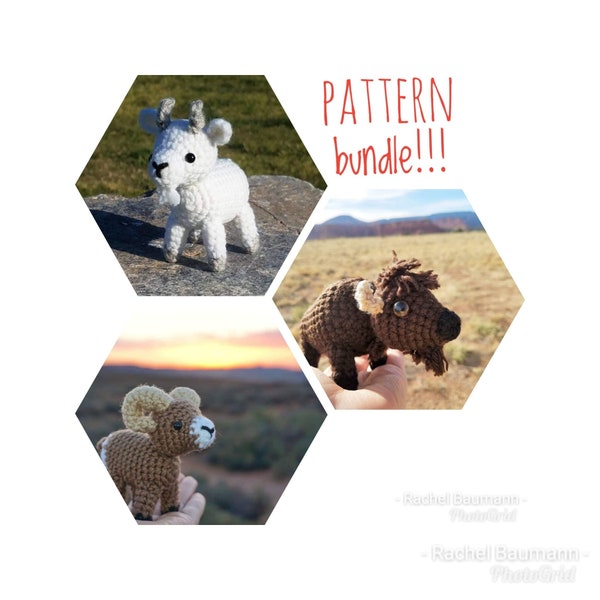 Crochet Pattern Bundle: Bighorn Sheep, Goat and Bison Amigurumi Patterns, (Digital Patterns ONLY)