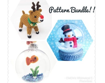 Holiday Crochet Pattern Bundle- amigurumi patterns, crochet Snow Globe, Reindeer and Gold Fish Ornament( DIGITAL PATTERNS ONLY)