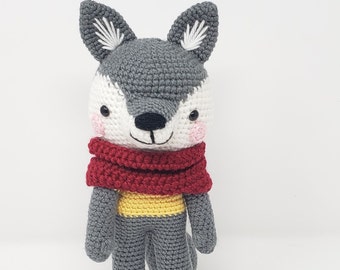 Wolf Amigurumi- one crochet wolf with mittens and scarf