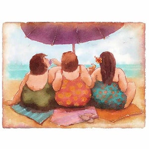 Chubby women on beach , fat women art, beach house art, large wall art, beach art , chubby women art, humorous art women, canvas painting