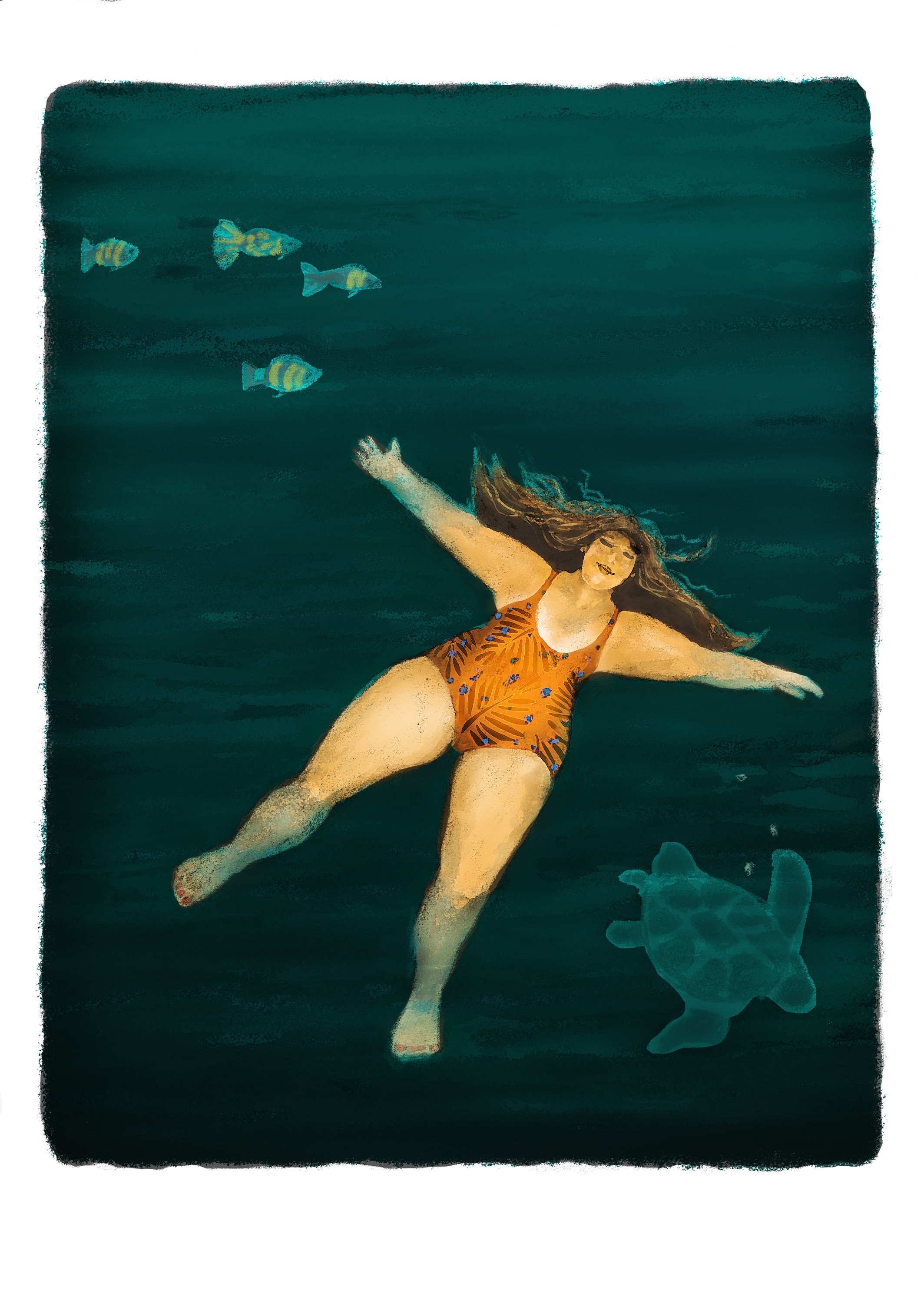 Chubby Woman Swimming Art Print Turquoise Ocean Bathroom Wall Decor chubby-woman-swimming-art-print-turquoise-ocean-bathroom-wall-decor
