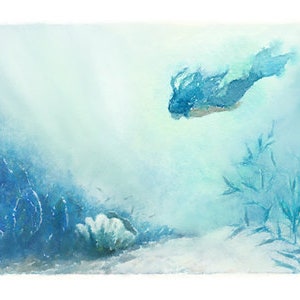 Little Mermaid, watercolor mermaid, swimming mermaid, turquoise, ocean, beach house art, powder room art