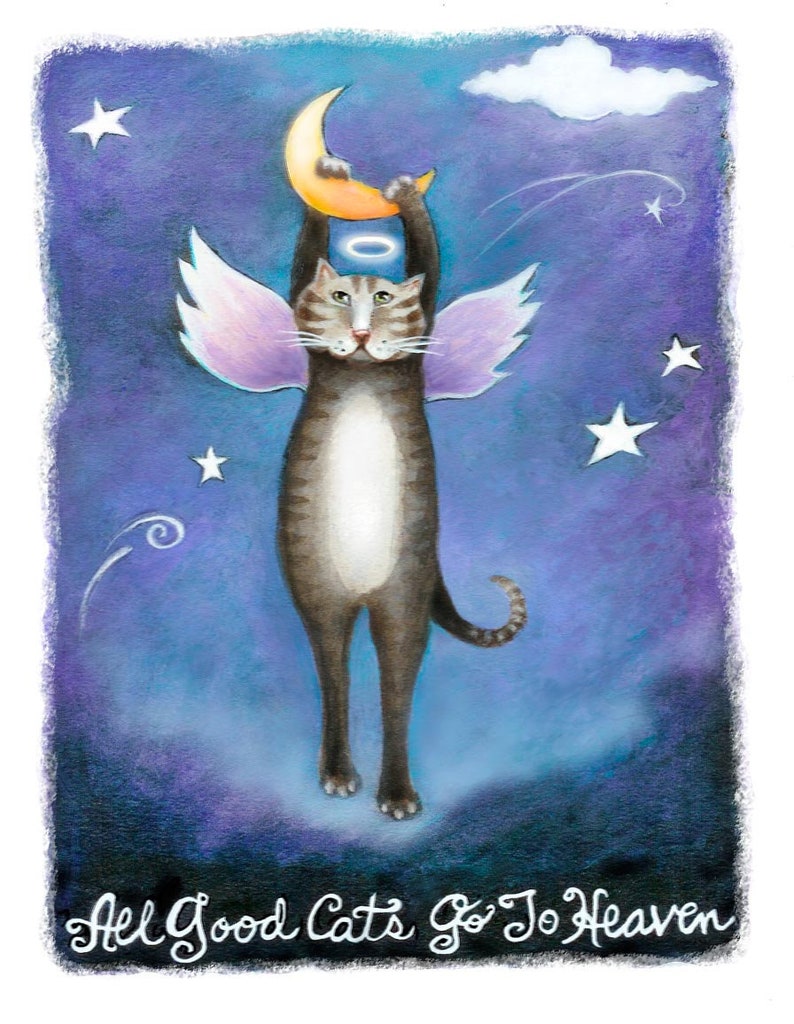 All Good Cats Go to Heaven cat art kitty art humorous cat Etsy