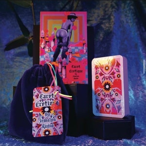 Disponible - Set de Tarot Erótico: Baraja de Tarot, bolsa de terciopelo morado con cordón hecha a mano y folleto complementario