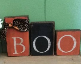 Boo Sign - Wood Block Sign - Halloween Sign - Halloween Decor - Stackable Sign - FREE SHIPPING