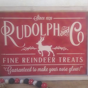 Rudolph & Co Sign - Reindeer Treats Sign - Rustic Christmas Sign - Christmas Decor - Red Nosed Reindeer Sign  -  FREE SHIPPING