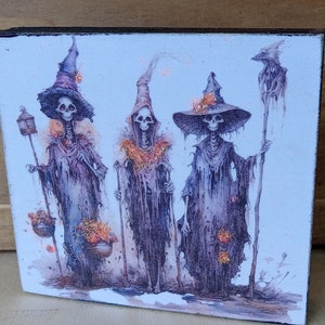 Witches Sign - Halloween Sign - Witch Trio Sign - Pumpkin Sign - Shelf Sitter Sign - Halloween Decor