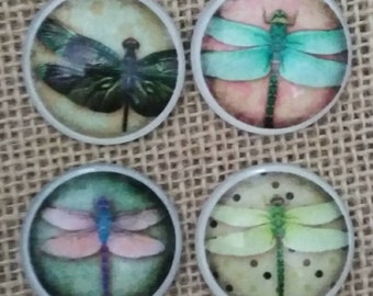 Dragonfly Magnets - Refrigerator Magnets - Glass Magnets - Dragonfly Decor - FREE SHIPPING