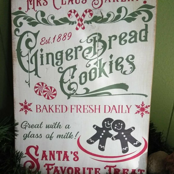 Mrs. Claus Bakery Sign - Christmas Sign - Ginger Bread Sign - Santa's Treat Sign - Rustic Christmas Sign - FREE SHIPPING