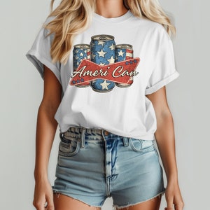 Ameri Can T-Shirt – Patriotic Stars Stripes, Funny Alcohol Tee
