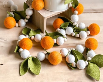 Orange Garland (Felt Ball Garland): Summer Garland Orange Baby Shower Decor by Fern+Love | Bridal Shower Decoration