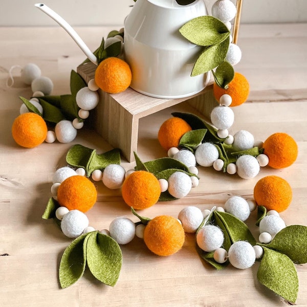 Orange Garland (Felt Ball Garland): Summer Garland Orange Baby Shower Decor by Fern+Love | Bridal Shower Decoration