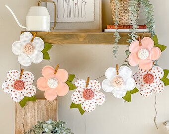 Fabric Flower Garland | Daisy Decor | Made by: Fern and Love | Pale Pink Flower Bunting | Spring Home Decor | Birthday Garland | Photo Prop