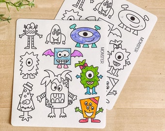 Color Your Own Stickers -Monster | 2 Sheets |Kids Activity | Color Me Stickers | Kids Crafting | Coloring | Arts and Crafts For Kids