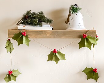 6 Ft Christmas Felt Holly Garland: Made By Fern+Love | Christmas Decor | Christmas Felt Photo Prop or Mantle Decoration | Felt Garland