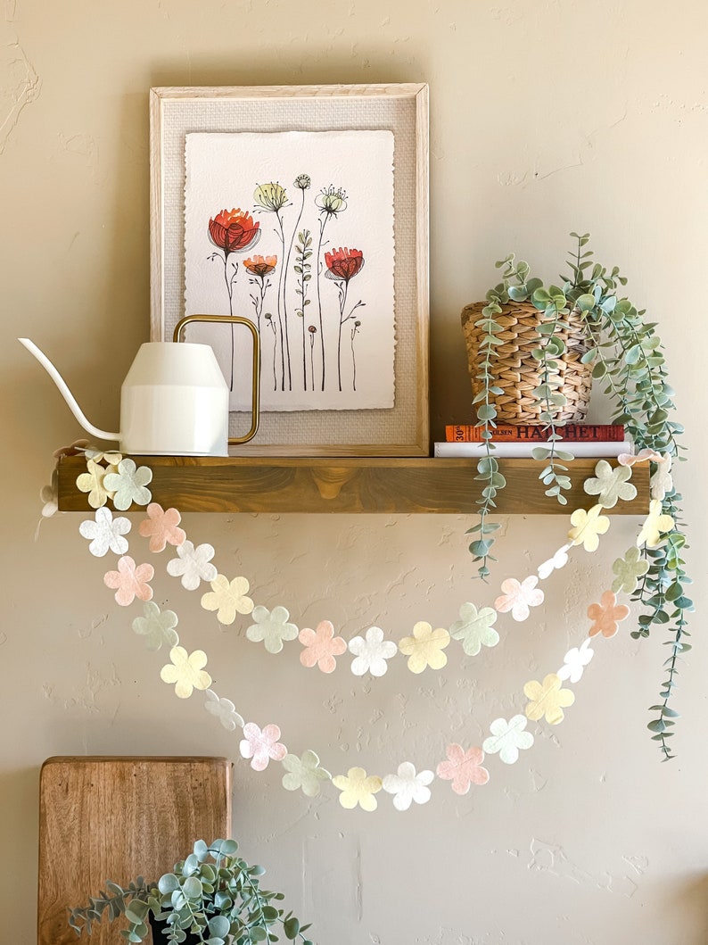 Daisy Felt Bunting Pastel Banner Made by: Fern and Love Felt Flower Garland Spring Home Decor Birthday Garland Photo Prop image 1